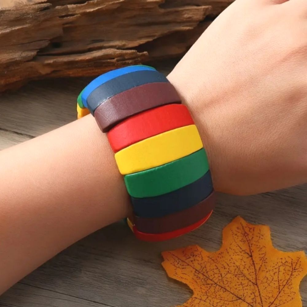 Hand crafted Rainbow Wooden Bangle Bracelet
